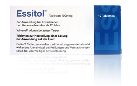 Essitol® wird traditionell angewendet als mild wirkendes Arzneimittel bei Prellungen und Verstauchungen sowie als mild wirkendes Arzneimittel bei übermäßiger Schweißbildung.